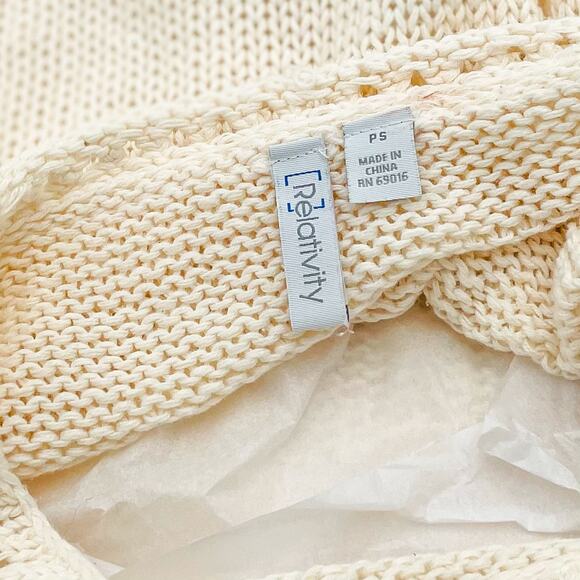 Relativity Cream Short Sleeve Sweater Petite S Y2K Vintage Fall Layering Top - Picture 6 of 10